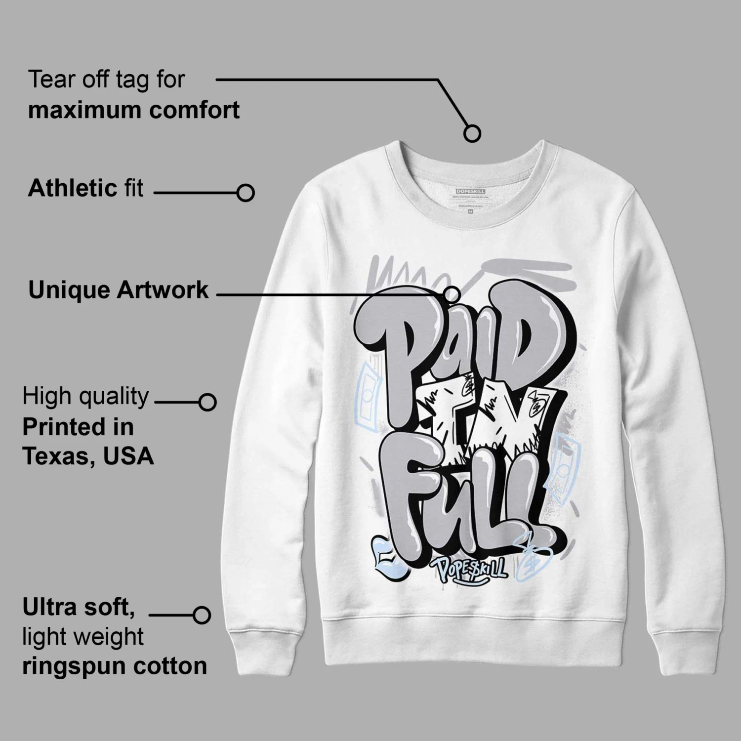 Cement Grey 11s DopeSkill Sweatshirt New Paid In Full Graphic 3 Cement Grey 11s DopeSkill Sweatshirt New Paid In Full Graphic - Image 3
