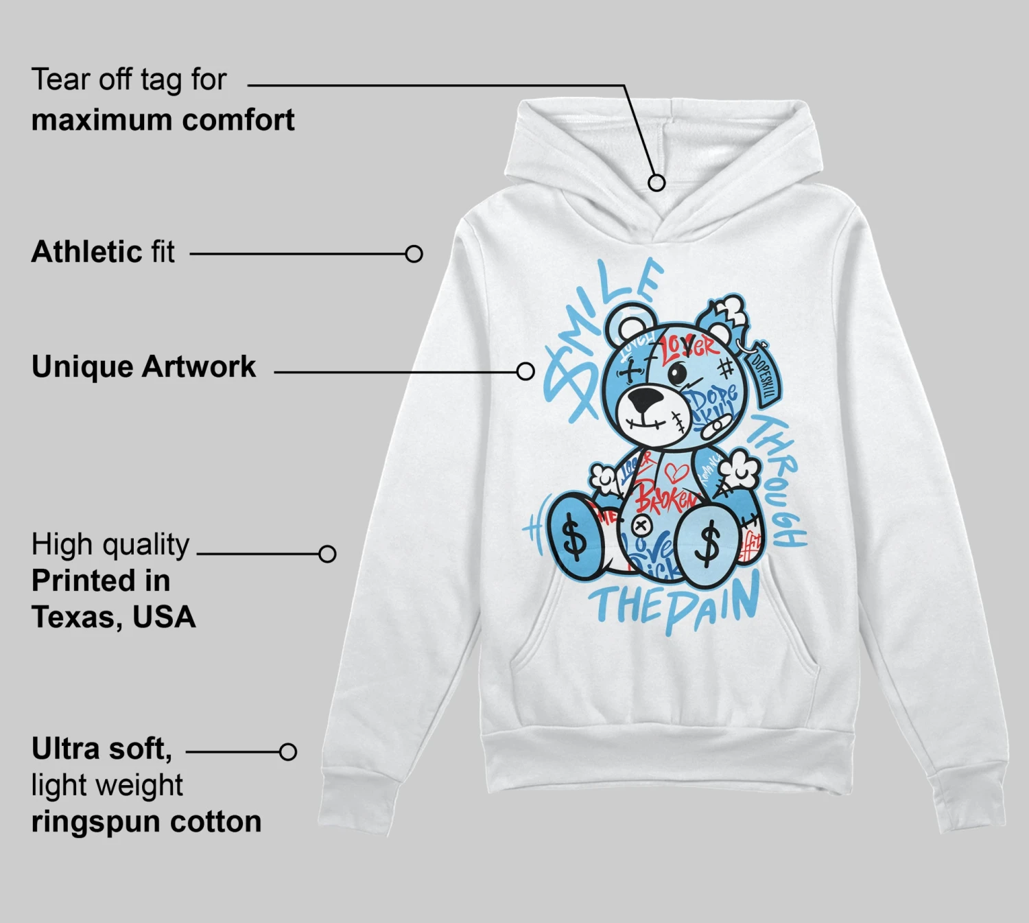 Legend Blue 11s DopeSkill Hoodie Sweatshirt Smile Through The Pain Graphic 3 Legend Blue 11s DopeSkill Hoodie Sweatshirt Smile Through The Pain Graphic - Image 3