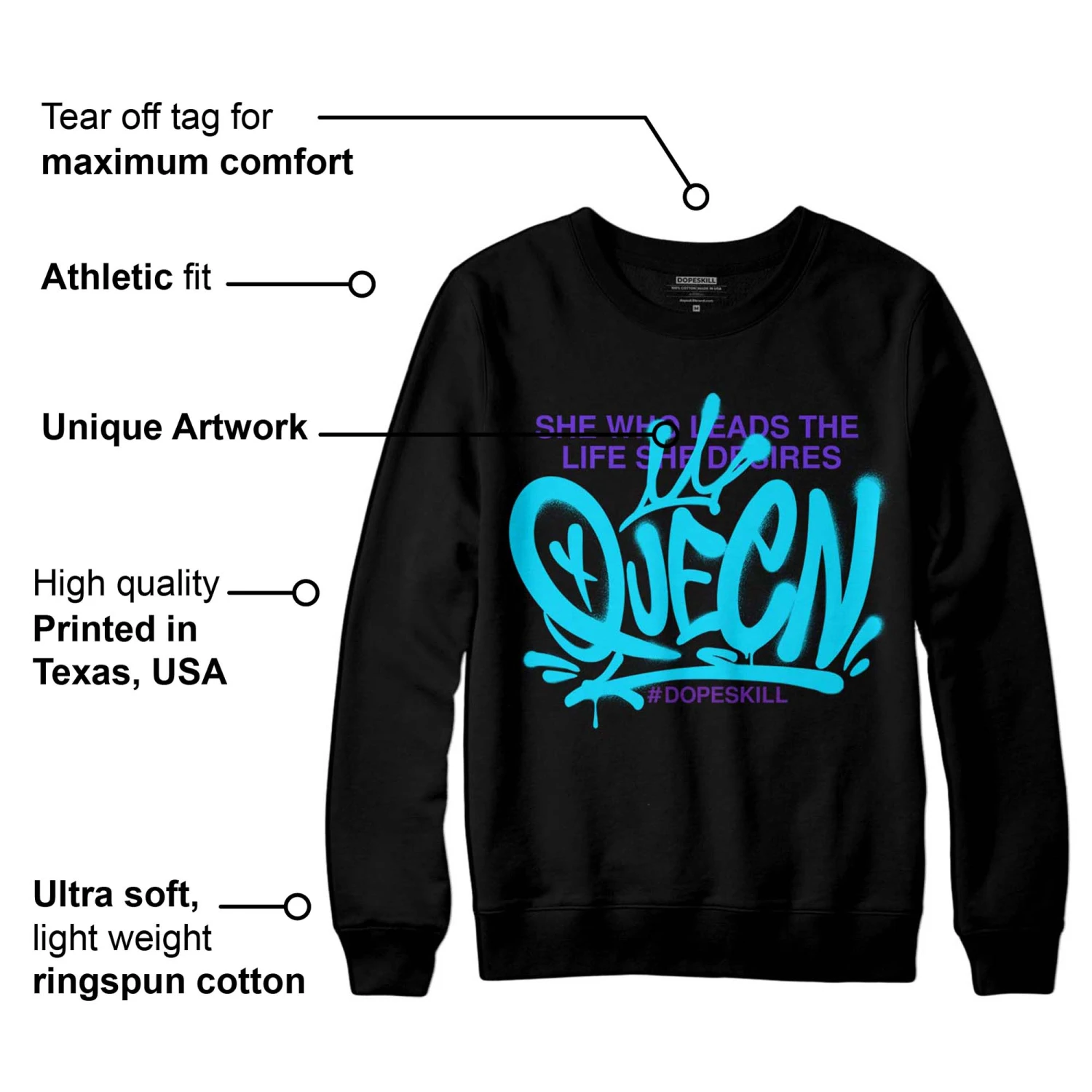 Aqua 6s DopeSkill Sweatshirt Queen Graphic 3 Aqua 6s DopeSkill Sweatshirt Queen Graphic - Image 3