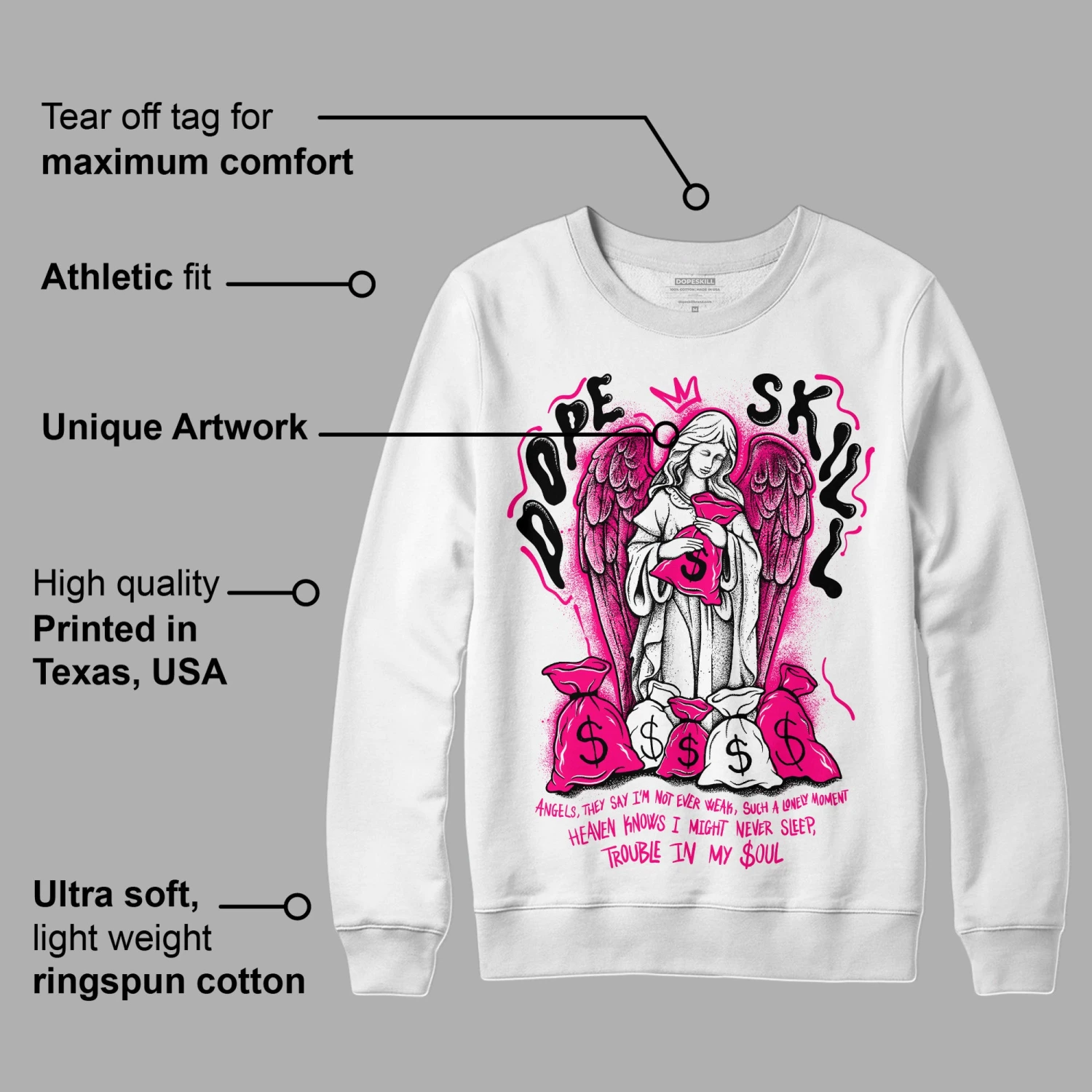 Fierce Pink 1s DopeSkill Sweatshirt Angels Graphic 3 Fierce Pink 1s DopeSkill Sweatshirt Angels Graphic - Image 3