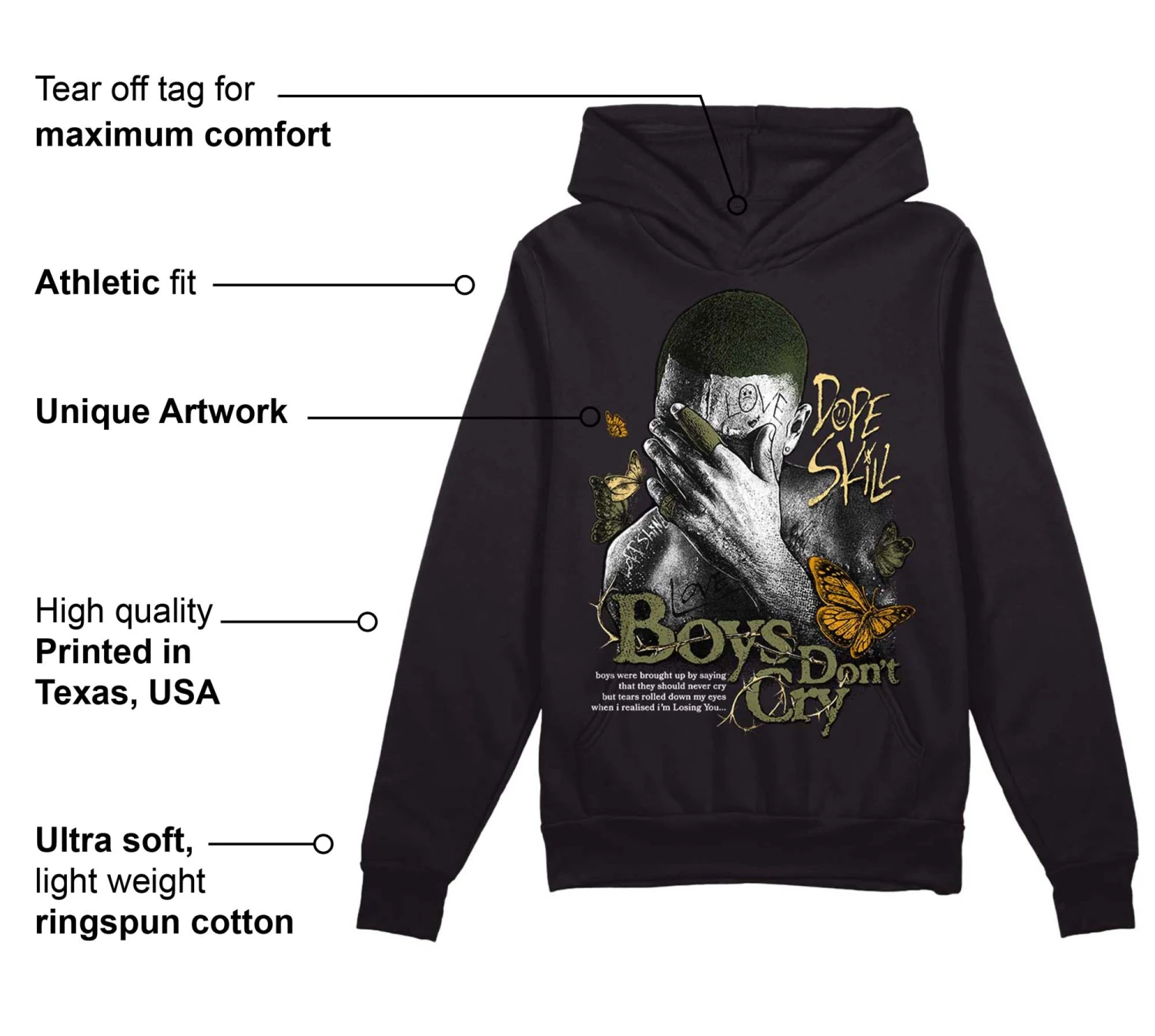 Craft Olive 4s DopeSkill Hoodie Sweatshirt Boys Don't Cry Graphic 3 Craft Olive 4s DopeSkill Hoodie Sweatshirt Boys Don't Cry Graphic - Image 3