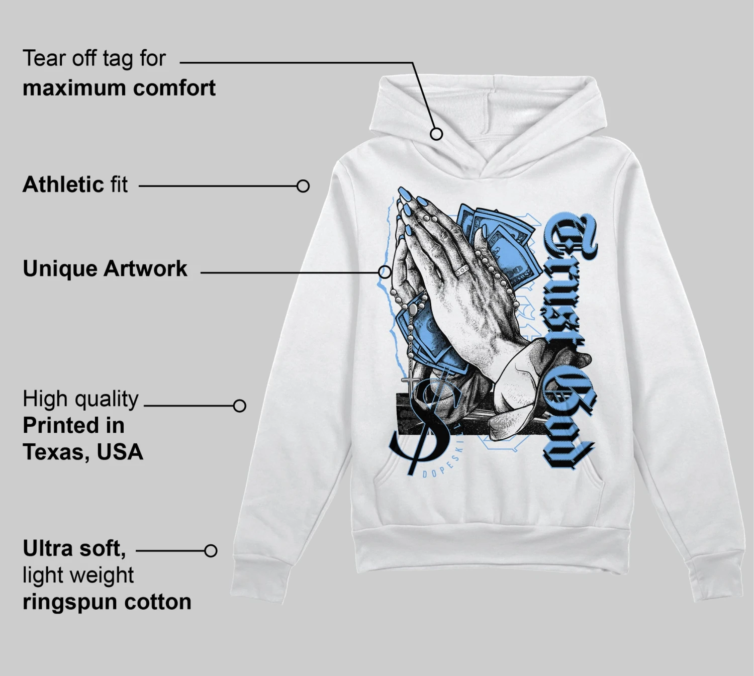 Powder Blue 9s DopeSkill Hoodie Sweatshirt Trust God Graphic 3 Powder Blue 9s DopeSkill Hoodie Sweatshirt Trust God Graphic - Image 3