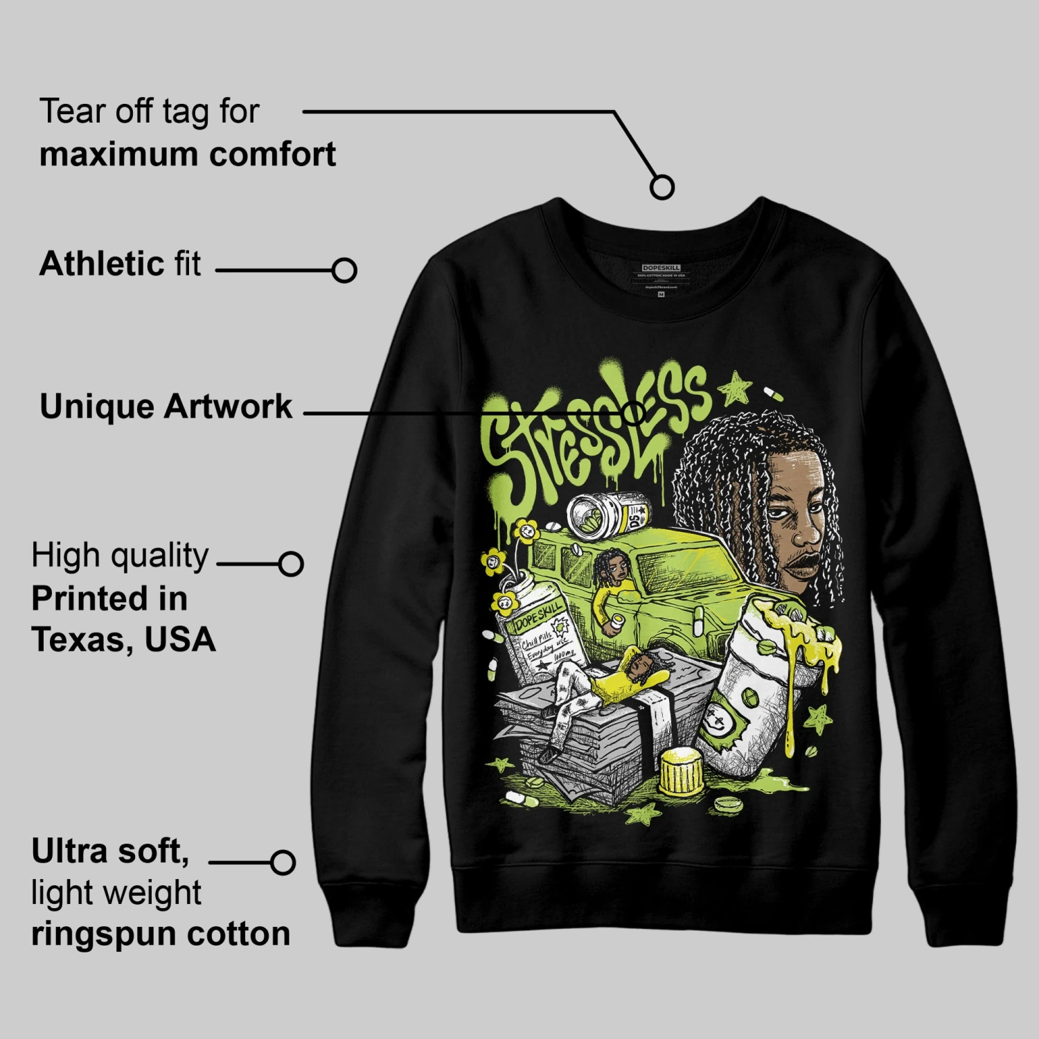 Bright Cactus 13s DopeSkill Sweatshirt Stressless Graphic 3 Bright Cactus 13s DopeSkill Sweatshirt Stressless Graphic - Image 3