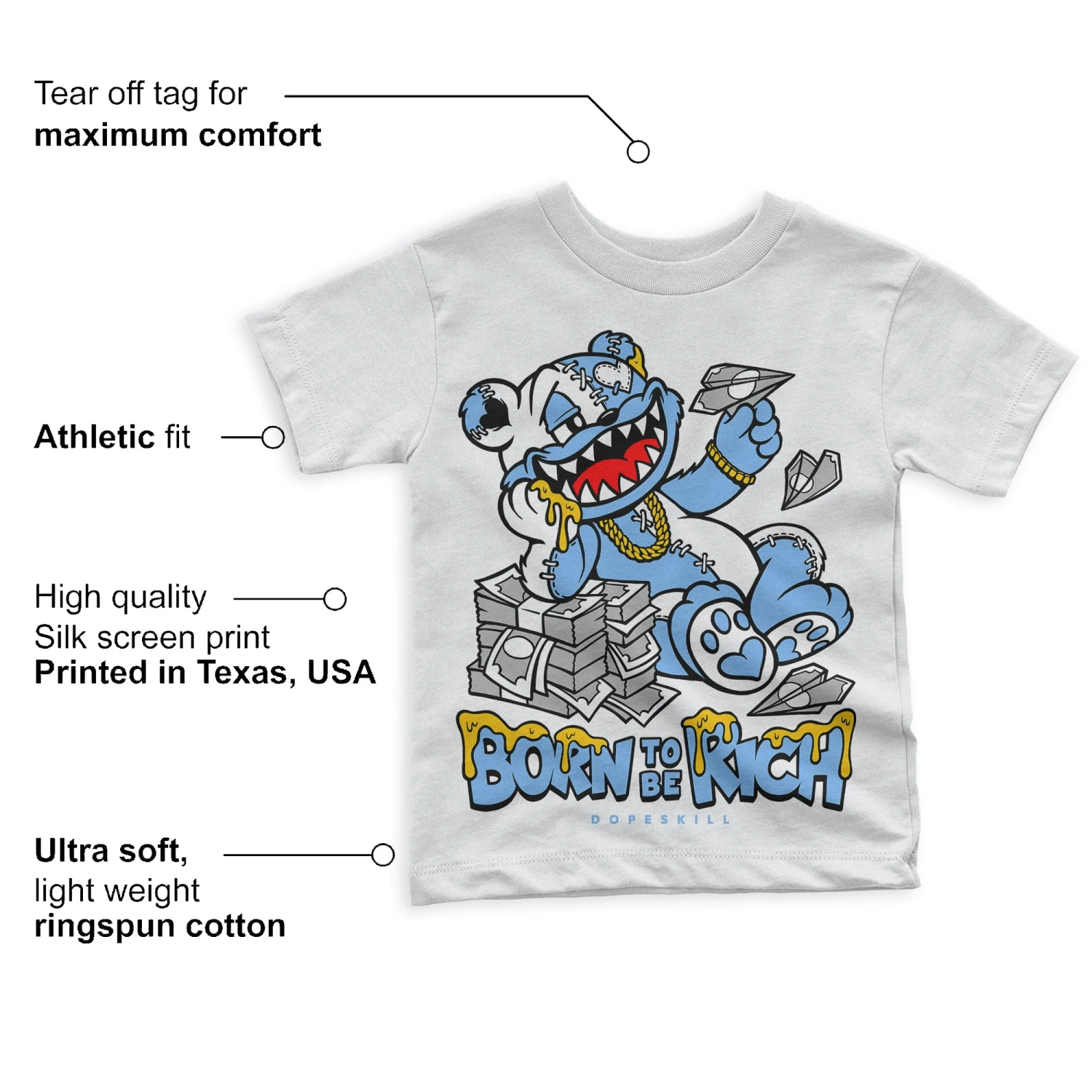 Powder Blue 9s DopeSkill Toddler Kids T-shirt Born To Be Rich Graphic 3 Powder Blue 9s DopeSkill Toddler Kids T-shirt Born To Be Rich Graphic - Image 3