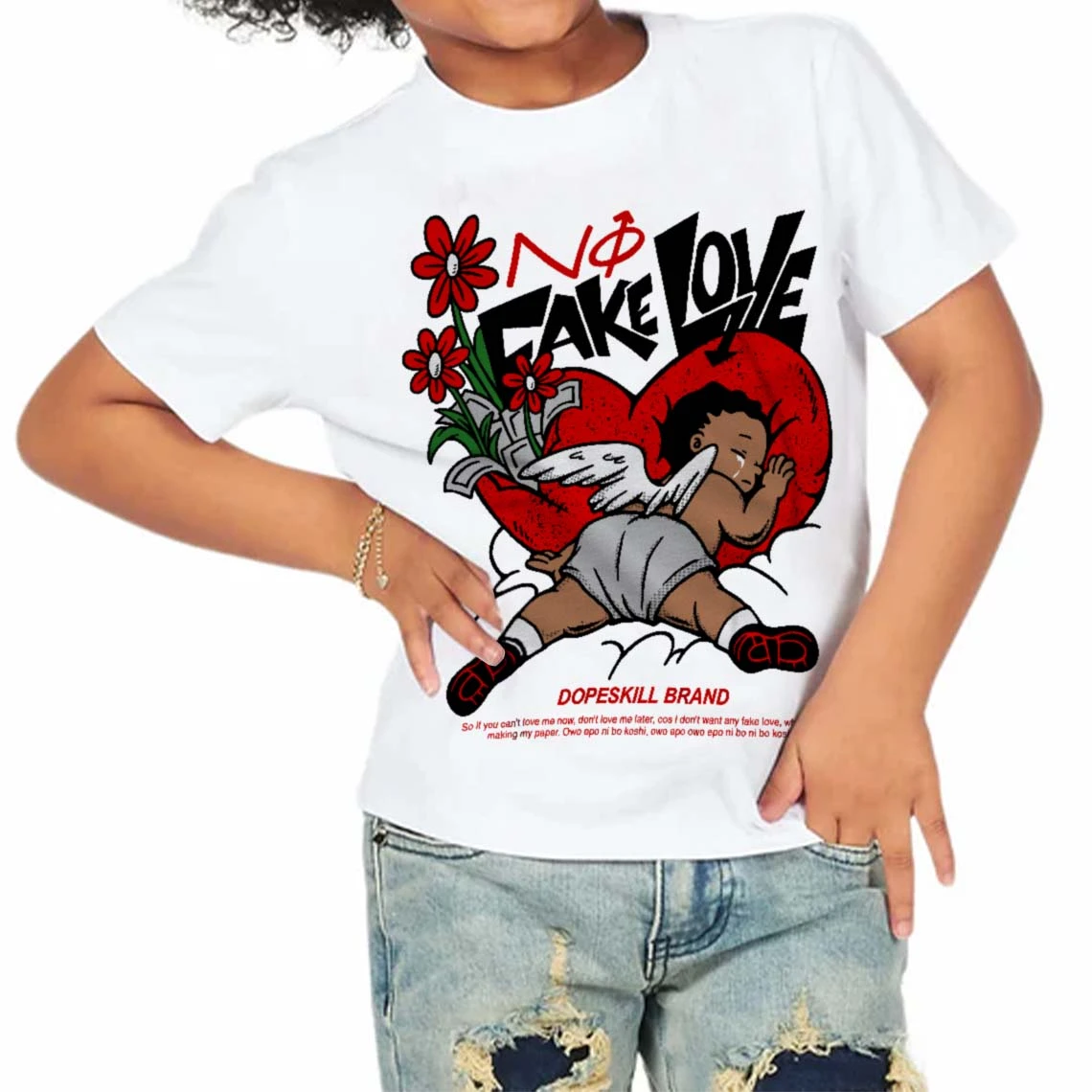 Red Cement 4S DopeSkill Toddler Kids T-shirt No Fake Love Graphic 3 Red Cement 4S DopeSkill Toddler Kids T-shirt No Fake Love Graphic - Image 3