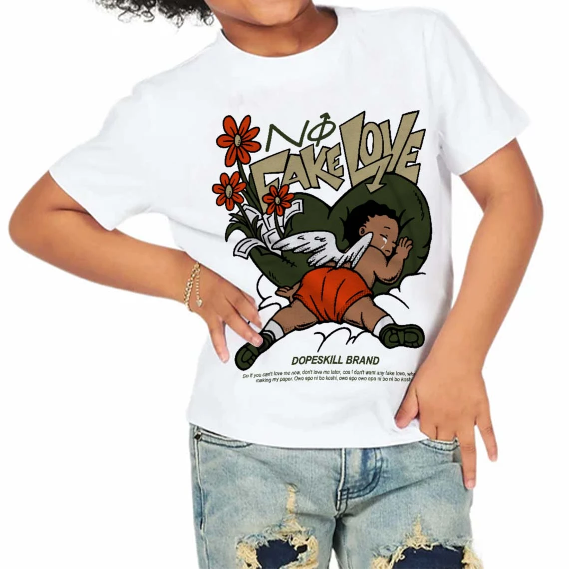 Olive Collection DopeSkill Toddler Kids T-shirt No Fake Love Graphic 5 Olive Collection DopeSkill Toddler Kids T-shirt No Fake Love Graphic - Image 5