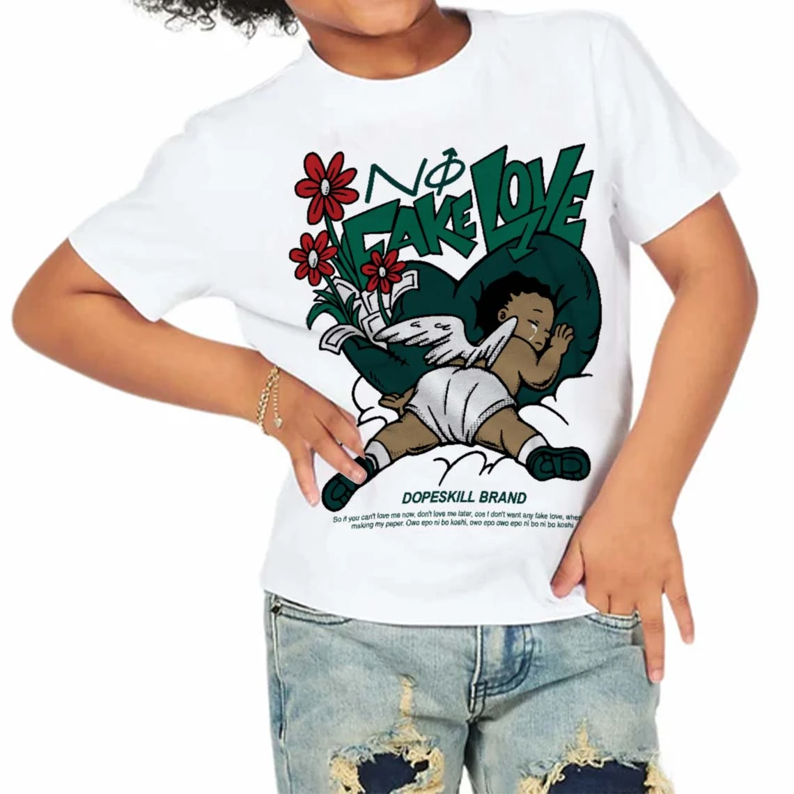 Oxidized Green 4s DopeSkill Toddler Kids T-shirt No Fake Love Graphic 3 Oxidized Green 4s DopeSkill Toddler Kids T-shirt No Fake Love Graphic - Image 3