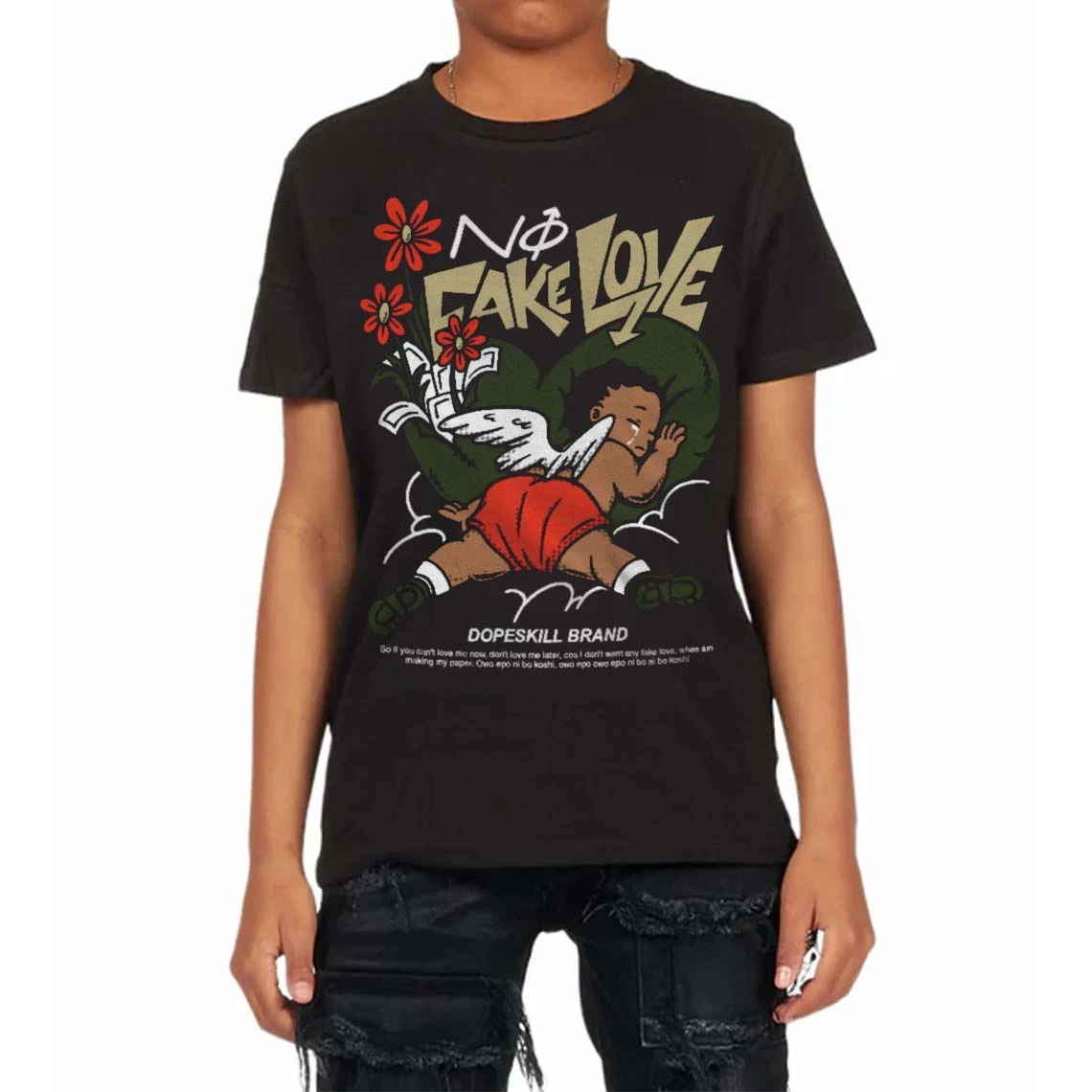 Olive Collection DopeSkill Toddler Kids T-shirt No Fake Love Graphic 4 Olive Collection DopeSkill Toddler Kids T-shirt No Fake Love Graphic - Image 4