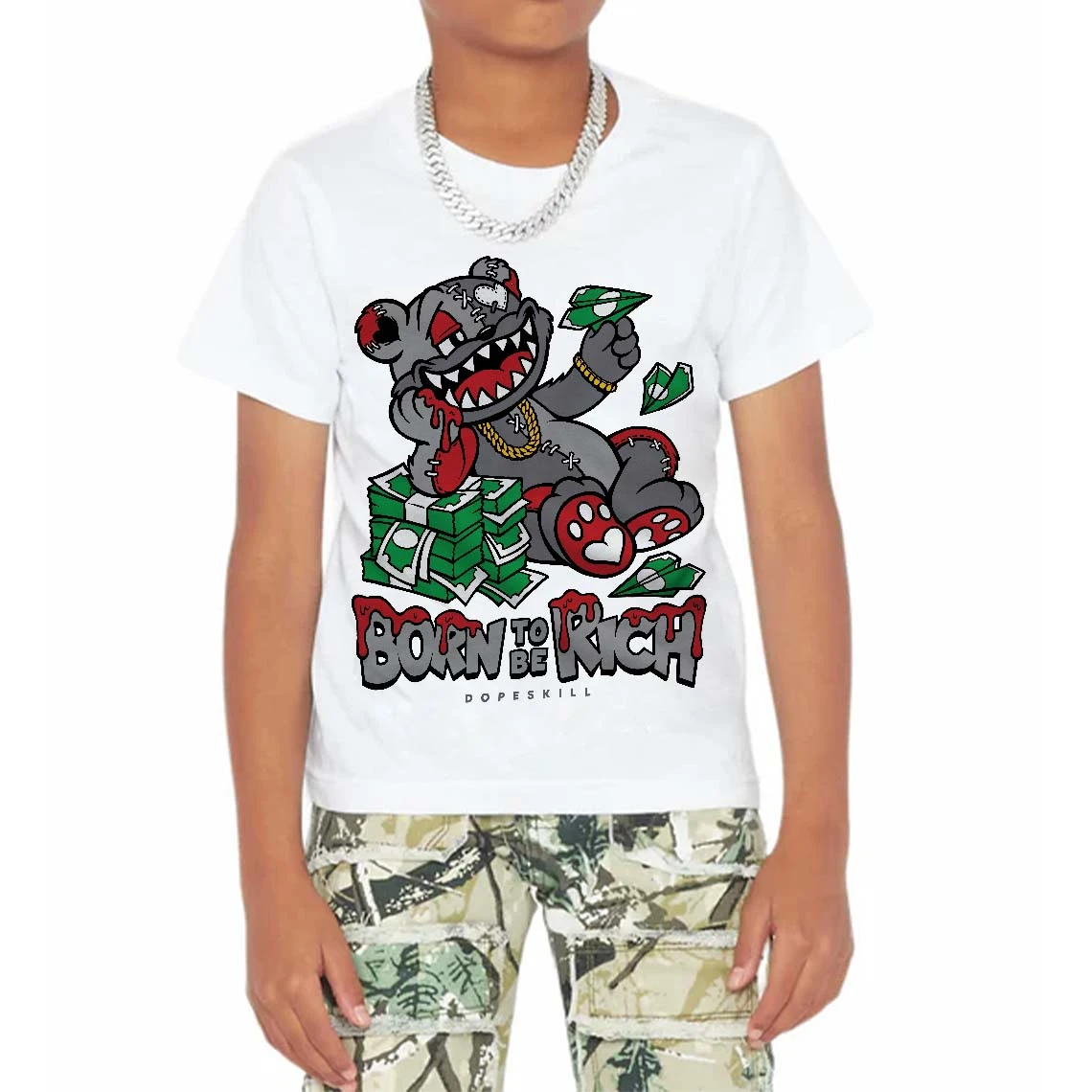 Cement Grey 3s DopeSkill Toddler Kids T-shirt Born To Be Rich Graphic 3 Cement Grey 3s DopeSkill Toddler Kids T-shirt Born To Be Rich Graphic - Image 3