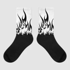 85 Black White 1s Sublimated Socks FIRE Graphic