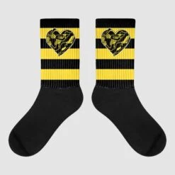 Black Tour Yellow AJ 4 Thunder DopeSkill Sublimated Socks Horizontal Stripes Graphic