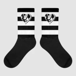 85 Black White 1s Sublimated Socks Horizontal Stripes Graphic